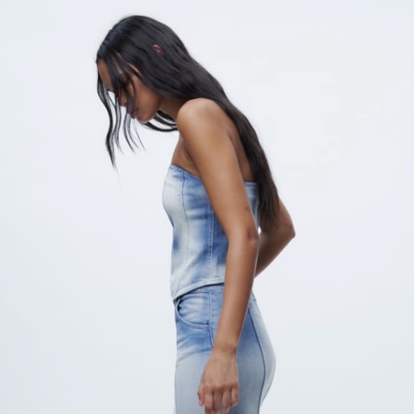 ZARA DENIM STRAPLESS BUSTIER NWT - Picture 5 of 7
